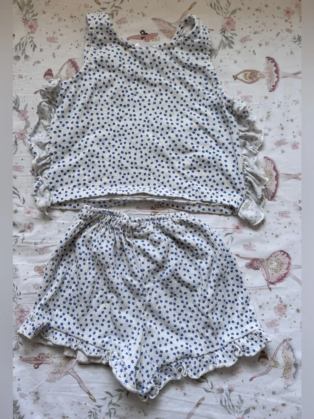 Zara Girls Blue Ditsy Floral Ruffle Crop Top & Shorts Set | 2–4Y
